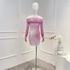 Casual Jurken 2024 Zomer Nieuwste Sexy Roze Pailletten Borst Wikkelen Slash Hals Jurk Voor Vrouwen