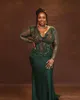 2024 Plus Size Aso Ebi PROM Black Women Hunter Зеленые вечерние платья Элегантные выпивки v Nece с длинными рукавами