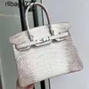 Luxurys Véritable sac à main en cuir Bk Crocodile du Nil Himalayan Crocodile portable de luxe pour les femmes