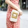 Sacos de ombro feminino 2024 bolsas de palha menina shopper moda casual crossbody bonito bloqueio quadrado tricô telefone móvel