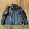 bezpłatny statek. American Denim Style prawdziwa skórzana kurtka. Men Plus Size Horsehide Płaszcz. Smukły zużycie jeźdźca Slim Fit.