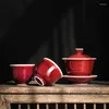 Conjuntos de Teaware Lang Conjunto de xícaras de cerâmica Sancai Tureen 1 2 xícara de porcelana japonesa Gaiwan