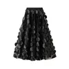 Saias Sheer Malha Saia com Apliques Pontilhados Mulheres Flowy Tulle Gauze Midi A-Line Senhoras Alta Moda Na Moda Ano Party Wear