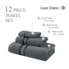 LANE LINEN Lussuoso set di asciugamani da bagno da 12 pezzi -100% cotone, torsione zero, asciugatura rapida, assorbente d'acqua, morbido -4 bagni, asciugamani, 4 panni per il lavaggio - Deep Air Grey