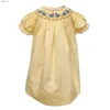 Vestidos da menina 6m-8y meninas bluebird smocking vestido amarelo princesa vestido puro algodão cetim macio saia artesanal crianças boutique roupas yq240327