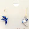 Boucles d'oreilles pendantes hirondelle en trois dimensions pour femmes mode émail glaçure bleu oiseau oreilles goutte mignon élégant Feamle bijoux accessoires