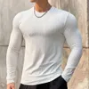 2024 Men's T-shirt Solid Colors LG Sleeve Slim T-shirt Young Men Pure Color Tee Shirt 3xl Size O Neck Casual Tee V7W0#