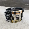 Charm Bracelets Classic Stainless Steel Men Wrist Band Black Grooved Rudder Silicone Mesh Link Insert Punk Wristband Casual Bangles