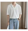 Casual overhemden voor heren Jong licht Cubaanse kraag Shirt Korte mouwen Mode Gebreid los T-shirt Zwart Wit Grijs Camisas