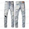 Mäns jeans Purple Jeans Mens Jean Högkvalitativ unik designstil med hål Slim Fit Bikers Denim Jeans For Men s Mans Black Slim Fit Pants T240327