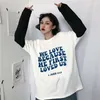 hiphop vi älskar för att han först älskade oss brev kvinnors t-skjortor koreanska fi lapptäcken toppar lös o-hals lg hylsa tshirt 76n7#