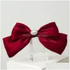 Accessoires pour cheveux Tempérament Rouge Bowknot Épingles à cheveux Couleur unie pour filles douces Satin Zircon Imitation Perle Enfants Barrettes Bijoux Dr Dhsl9