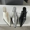 Jurk Schoenen Sexy T-gebonden Lace-up Puntschoen Vrouwen Pompen Slippers 2024 Zomer Elegante Dunne Hoge hakken Party Prom Muilezels Voor