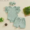 衣料品セット幼児の女の女の子の衣装花柄のショートパンツを備えた小袖のロンパー3pcs夏の服