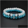 Kralen Nieuwe 8Mm Blauw Wit Opaal Kralen Kettingen Armband Voor Vrouwen Mannen Paar Healing Crystal Natuursteen Strengen Bangle mode Jewelr