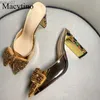 Sandales colorées diamant talons hauts pour femmes hautes talons glissants bloc rond du design arc court et gras talons hauts fashion fête des talons hauts2403