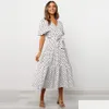 Robes décontractées de base Femmes plissées à col en V Polka Robe à manches courtes Printemps et automne Vêtements Y Drop Livraison Vêtements Vêtements pour femmes Dhbgh