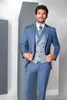 Nuevo traje de 3 piezas para hombre, azul claro, boda, novio de gama alta, ajuste delgado, tamaño estándar, conjunto de chaqueta, chaqueta de esmoquin Busin + pantalón + chaleco y4ET #