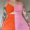 Kuclut Women Plus Size Dress Summer Fashion v Neck Suspender Seveless Cutout Color Block Vacate特大のドレス240312