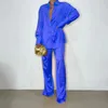 2024 Elegant Satin Womens Matching Sets Casual Long Sleeve Shirt Straight Pants Suit Female Loose Solid Tops Two Pieces Outfits 240326