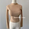 Camisetas femininas por atacado malha alta estiramento magro topos 2024 estilo coreano primavera manga longa sexy transparente para mulher