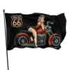 Tillbehör USA 66 VÄG Flagg Motorcykel Vacker kvinna Retro bil Motorcykel utomhus inomhus bar vardagsrum dekoration flagga kvinnor män gåvor