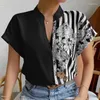 Blouses pour femmes Colliers debout décontractés à manches courtes Blouse Femmes Summer à double contraste Fashion Imprime