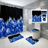 Shower Curtains Water Ripple Bathroom Curtain Set Mat Toilet U-shaped Home Decor