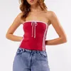 Tanks pour femmes Femmes Summer Knit Tube Tops Rayé Imprimer Cordon Bandeau Gilet Dos Nu Pour Streetwear Vêtements Esthétique