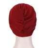 Womens Elegant Stretchy Hat Turban Forehead Cross India Hat Head Wrap Chemo Solid Color Bandana Muslim Scarf Girl Cap DA393