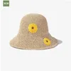 Cappelli a tesa larga Cappello estivo da donna Berretto da pescatore Paglia Girasole Secchio fatto a mano Vacanza al mare Floppy Protezione solare Cappello da sole Visiera parasole