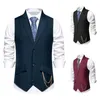 men's Retro Lapel Suit Vest Classic All-Match Single Breasted Suit Vest Busin Casual Party Herringbe Ni V-Neck Vest Y6uO#