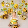 Partydekoration 2024 Sonnenblumen-Thema Spiralanhänger Geburtstagsszene Kinder Junge Mädchen Babyparty Hängebanner