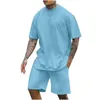 Fi Solide Zweiteiler 3D Männer Kurzarm Oansatz T-shirts Und Shorts Outfits Männer Sommer Lässige Einfachheit Sets Sweatshirt d1u3 #