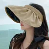 Ampla borda chapéus verão escudo pára-sol dobrável mulheres ao ar livre praia macio balde bonés proteção uv dupla utilização cabelo hoop sol
