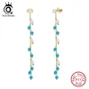 Boucles d'oreilles pendantes ORSA bijoux longues chaînes Turquoise pour femmes 925 en argent Sterling Simple perle boucles d'oreilles bijoux cadeaux MPE03