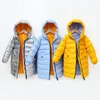 Down Coat Winter Minimalist Solid vadderad jacka för flickor 4-11 år europeisk varm huva ytterkläder barn enkelt länge