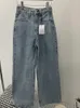 Kvinnors jeans brett ben 2024 Autumn High midja blixtlås Löst casual denimbyxor