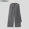 2023 Men Irregular Pants Solid Color Joggers Streetwear Loose Pleated Male Straight Trousers Casual Lg Pants S-5XL INCERUN F7QL#