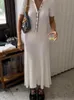 Tossy White Knit Fashion Maxi Sukienka dla kobiet Patchwork z krótkim rękawem elegancka impreza lapowa wysoka talia Knitwear Womens 240318