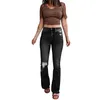 Women's Jeans Micro-flare Stretch High Slim-fit Zipper Button Retro Waist Ripped Jean Pants For Women