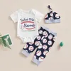 Conjuntos de roupas nascidos bebê menino roupa de beisebol uma impressão manga curta macacão calças compridas chapéu 3pcs roupas de verão bonito