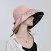 Шляпы с широкими полями, летняя длинная соломенная шляпа для женщин, анти-УФ-солнце, модная пляжная кепка с бантом, женская панама для путешествий на открытом воздухе