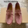 Loro Piano LP Lorospianasl Charms Moccasins Kleider Kleidung Topqualität verschönerte Wanderlaafer Wildleder echter Slip auf Flats Frauen Luxusdesigner Leder -Außensohle Fashion C.