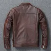 Äkta läder mäns retro oldfied motorcykeljacka Pure Head Layer Cowhide Slim-Fit Lapel Coat Casual Trend N0ll#