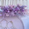 Purple Green Artificial Flower Row Arrangement Wedding Road Lead Table Flower Wedding Arch Layout Party Flower Wall Decoration 240323