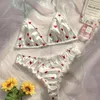 Bras Sets Women's Erotic Lingerie Suit Bowknot Sexy Wire Free Underwear Two Piece Female White Set