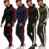 Erkekler şerit eşofman seti LG kollu fermuarlı kapüşonlu sweatshirt elastik çizim pantolonu spor koşu sıradan atletik kıyafetler d5rv#