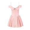 Casual Dresses Yenkye Women Sexig Elegant klänning Big Lapel Off Axla Sling Party Mini Pink Low Midje Robe