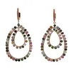 Dangle Earrings Natural Teardrop Multi Color Tourmaline Cz Pave Lever Back Handmade For Women